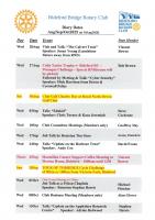 Diary Dates AUG/SEP/OCT 2025